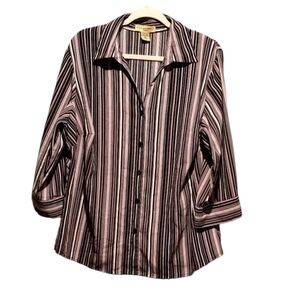 Notations Striped Button Down Silky Shirt Top Blouse Plus‎ Size 1X Pre-owned